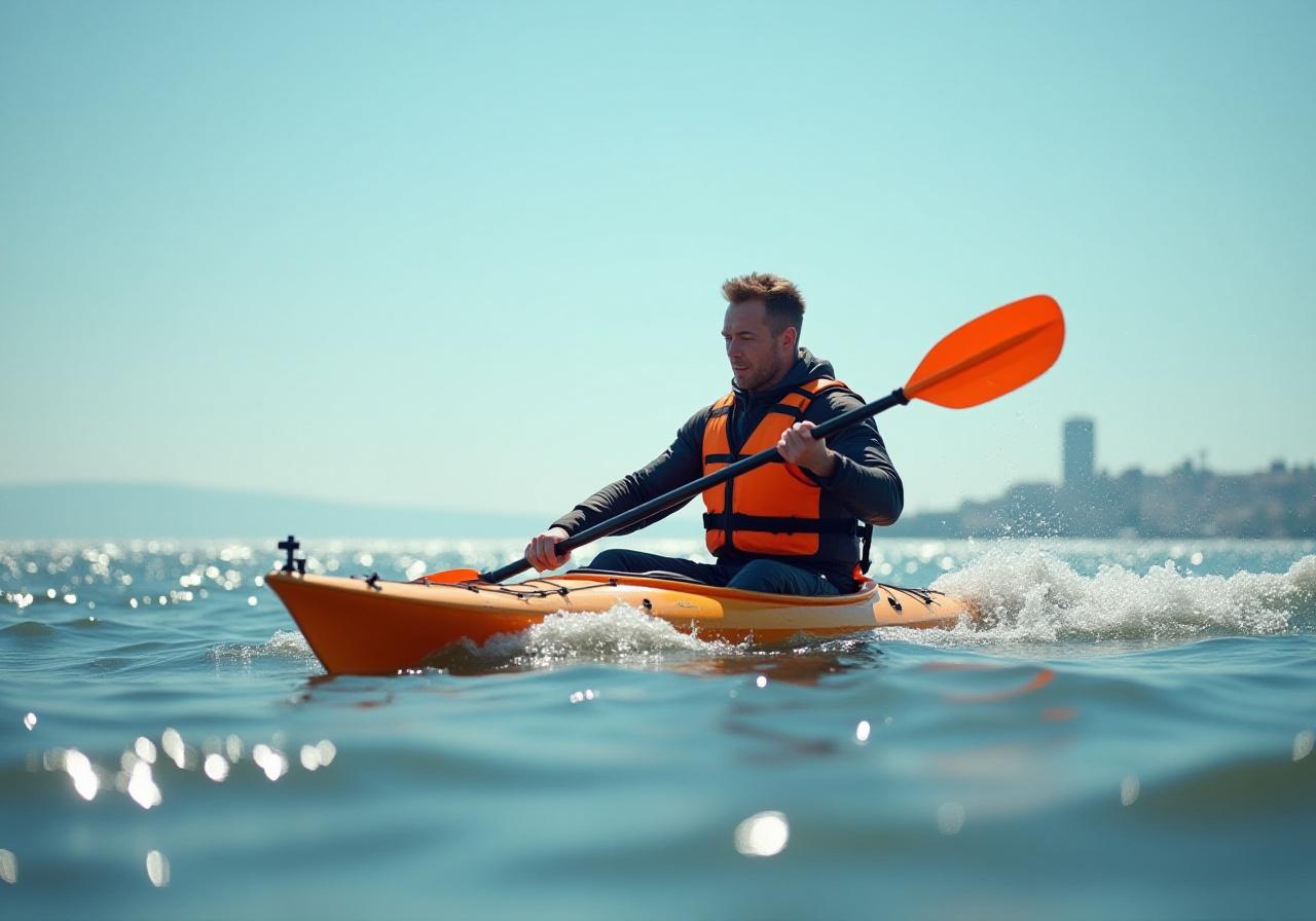 Professional kayaking instructor leading a group in New York waters